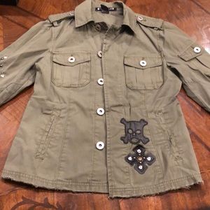 Vanilla military jacket skulls crosses leather grommets and patches BNWT